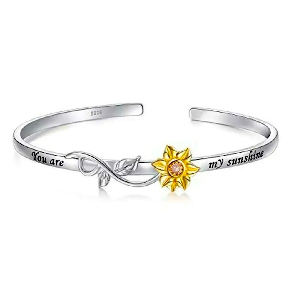New - S925 Silver Sunflower with Zircon accents - Bangle Bracelet